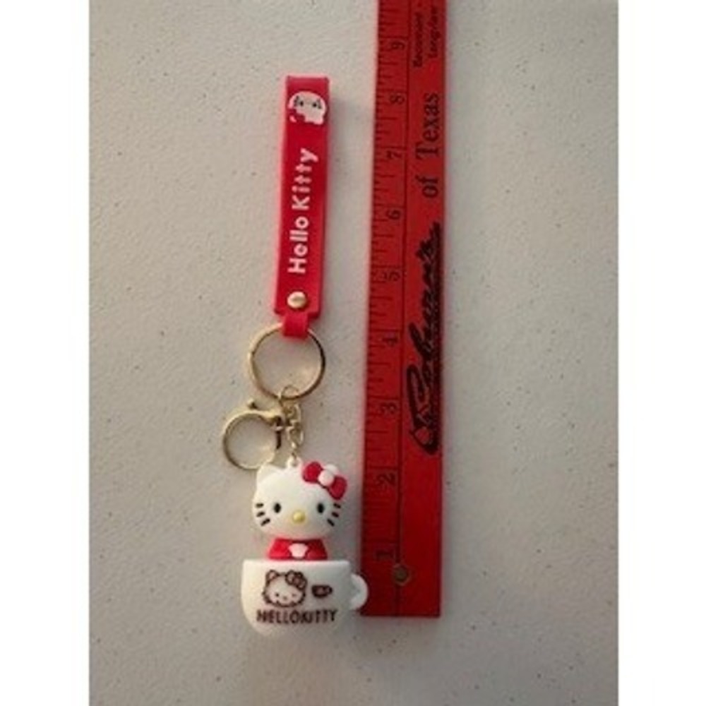 Sanrio Hello Kitty Teacup Keychain Red Wristlet Strap 3D Figure Bag Charm